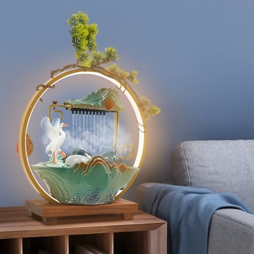 Zivisamt Crane Tabletop Water Fountain with LED Light Mist