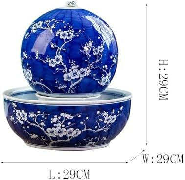 Tabletop Fountain with Blue and White Porcelain Design