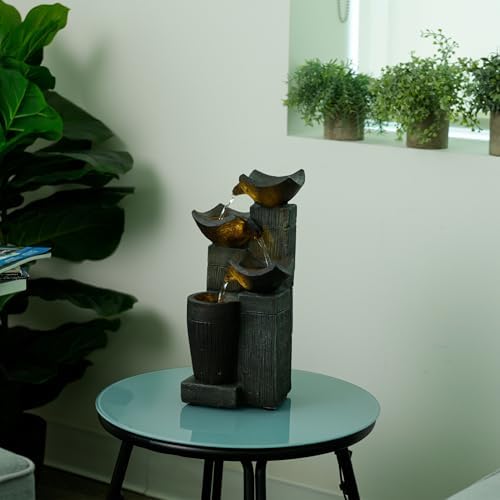 Alpine Corporation TZL414 14 Inch 4 Tier Bowls Fountain with LED Lights