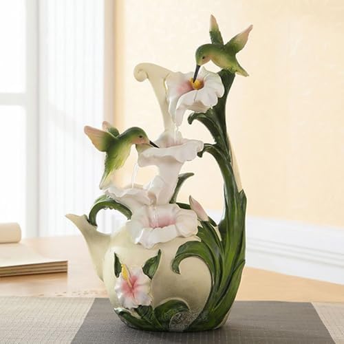 Elegant Desktop Fountain with Hummingbird and Lily Design