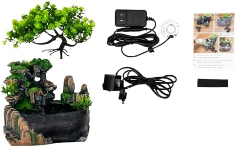 Waterfall Fountain Tabletop Decor with LED Light and Atomizer Black