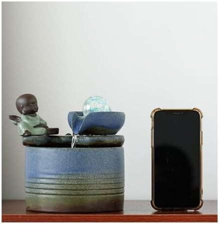 Tabletop Fountain with Ceramic Waterfall Feng Shui Elephant Ornament
