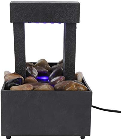 Tabletop Fountain with LED Lights and Stones for Home Office