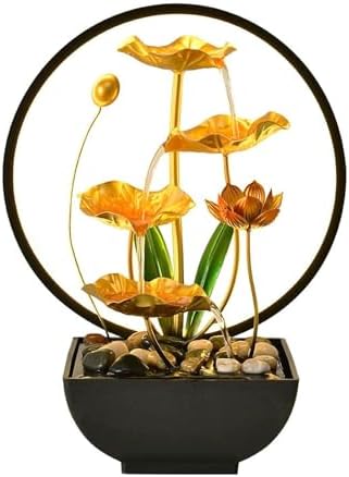 Tabletop Water Fountain with Golden Lotus Design
