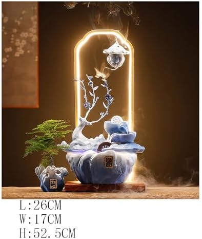Blue Tabletop Fountain Deer Indoor Decor Landscape