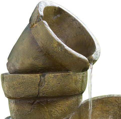 3 Tiered Water Glazed Pots Fountain with LED Light and Pump