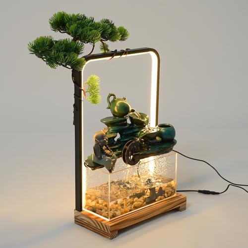 Wanlecy Tabletop Water Fountain with LED Lights and Fish Tank
