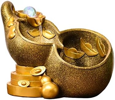 Golden Gourd Tabletop Fountain with Rolling Ball for Home Office Decor