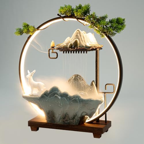 Tabletop Fountain with Glowing Circle and Deer