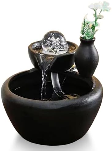 Mini Fountain with Crystal Ball and Ceramic Vase