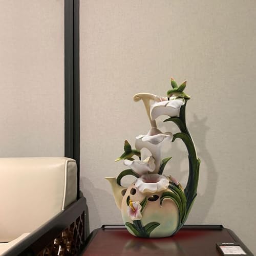 Elegant Desktop Fountain with Hummingbird and Lily Design