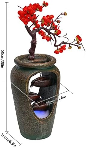 Relaxation Tabletop Water Fountain with LED Lights and Simulated Flowers