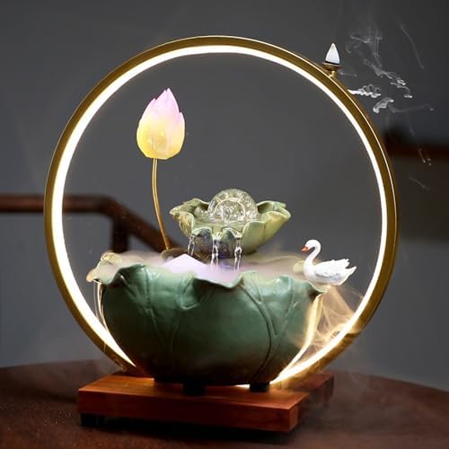 Elegant Desktop Water Fountain with Lotus and Swan Design