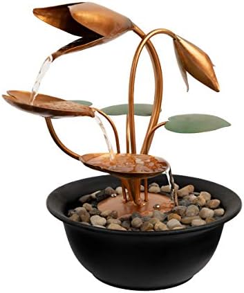 Tabletop Water Fountain with Metal Flowers and Leaves