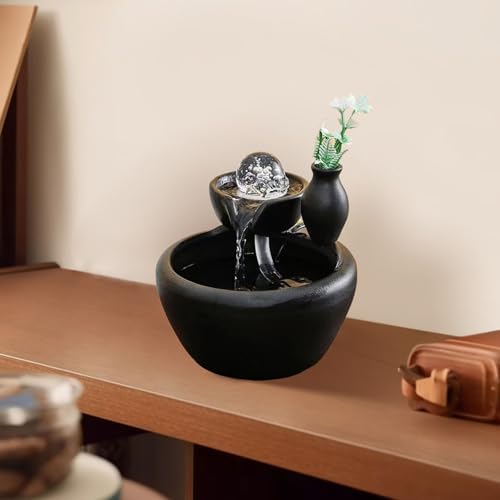 Mini Fountain with Crystal Ball and Ceramic Vase