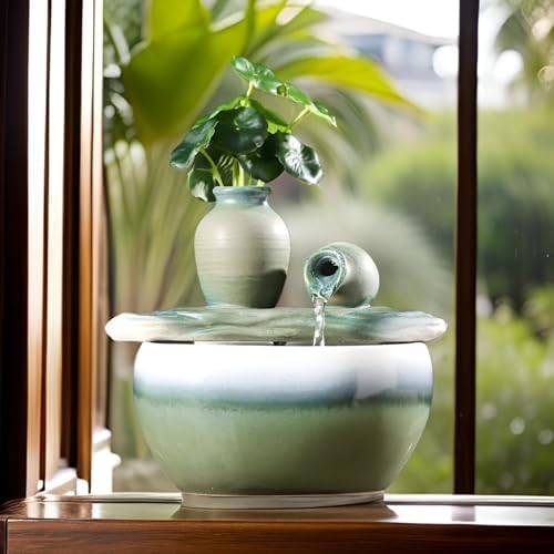 827 Inch Ceramic Tabletop Fountain with Free Crystals