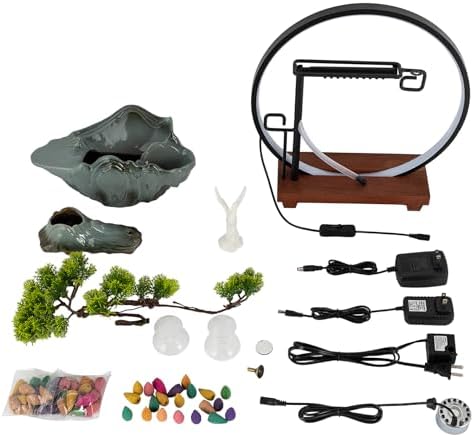 Drarint Tabletop Fountain with LED Light and Incense Burner