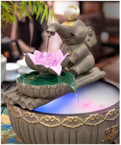 White Stone Texture Elephant Desktop Fountain with Water Circulation