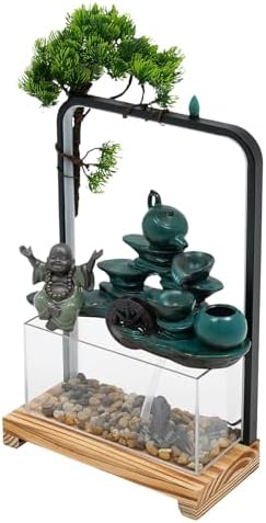 Wanlecy Tabletop Water Fountain with LED Lights and Fish Tank