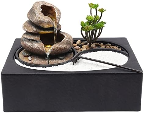 Table Top Water Fountain Indoor with River Rocks and Plants
