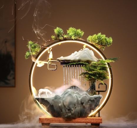 Tabletop Water Fountain with LED Light and Mist Maker for Home Office Decor