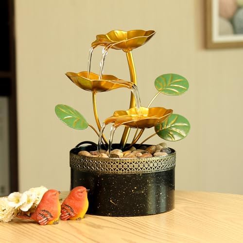 TiCin Tabletop Water Fountain with Gold Lotus Flowers