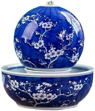 Tabletop Fountain with Blue and White Porcelain Design