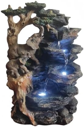 LithosKryos Water Fountain with Elephant Sculpture LED Light