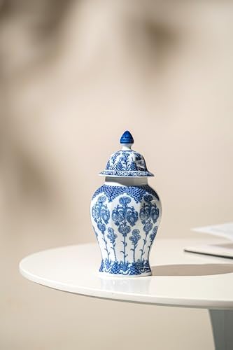 Blue and White Ginger Jar 10 Inch Ceramic Decor