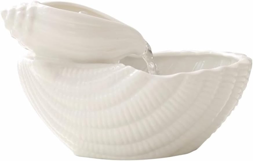 Creative Ceramic Tabletop Fountain with Conch Design - White