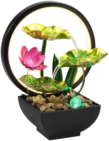 Muyoka Tabletop Fountain 3-Tiers Indoor Waterfall with LED Light and Rocks