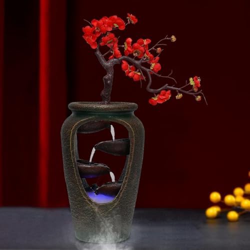 20 Flower Vase Tabletop Decorative Waterfall Humidifier with LED Lights