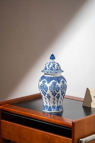 Blue and White Ginger Jar 10 Inch Ceramic Decor