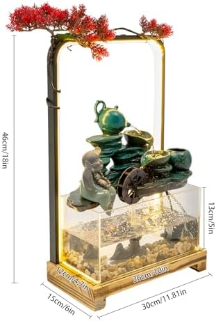 Tabletop Buddha Water Fountain with LED Light and Fake Plants for Meditation and Good Luck Wealth