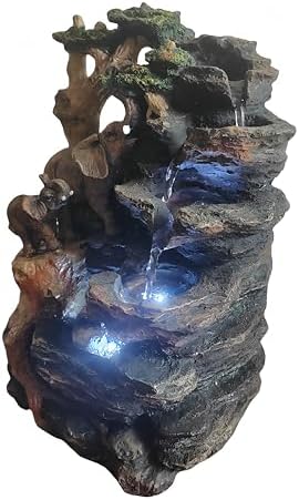 LithosKryos Water Fountain with Elephant Sculpture LED Light