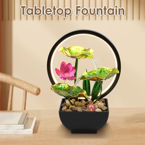 Muyoka Tabletop Fountain 3-Tiers Indoor Waterfall with LED Light and Rocks