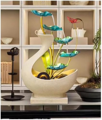 Elegant Desktop Water Fountain with Iron Lotus Design