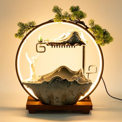 Drarint Tabletop Fountain with LED Light and Incense Burner