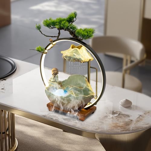 Elegant Tabletop Water Fountain with LED Light and Mist Function