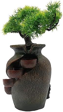 157 Inch Flower Vase Water Fountain Bonsai with Artificial Bouquet and Green Pine Tree Design