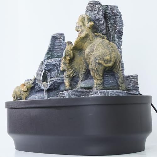 Elephant Tabletop Fountain with LED Lights and Rock Features