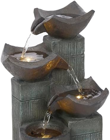 Alpine Corporation TZL414 14 Inch 4 Tier Bowls Fountain with LED Lights