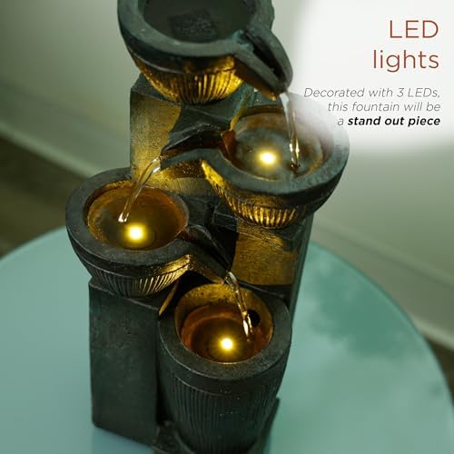 Alpine Corporation 14 Inch Stoned Jar Water Fountain with LED Lights