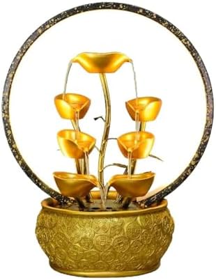 Gold Tabletop Waterfall Fountain with Light - Feng Shui Decor 1