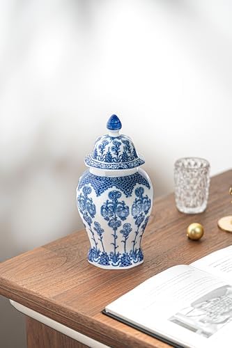 Blue and White Ginger Jar 10 Inch Ceramic Decor
