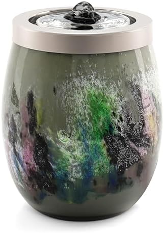 VOREEN Art Glass Tabletop Fountain with White Ambient Light and Aromatherapy