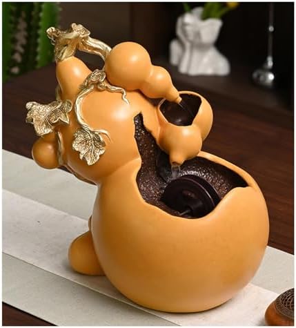 Elegant Deep Yellow Gourd Resin Tabletop Fountain
