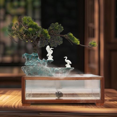Elegant Tabletop Crane Water Fountain with LED and Fish Tank