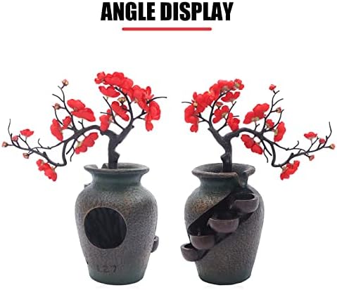 Tabletop Fountain with LED Light and Simulated Flowers