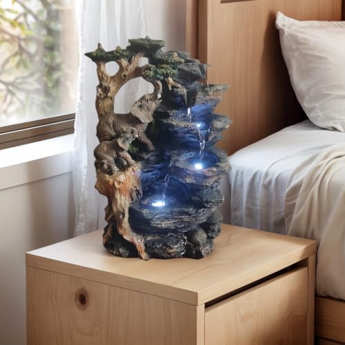 LithosKryos Water Fountain with Elephant Sculpture LED Light